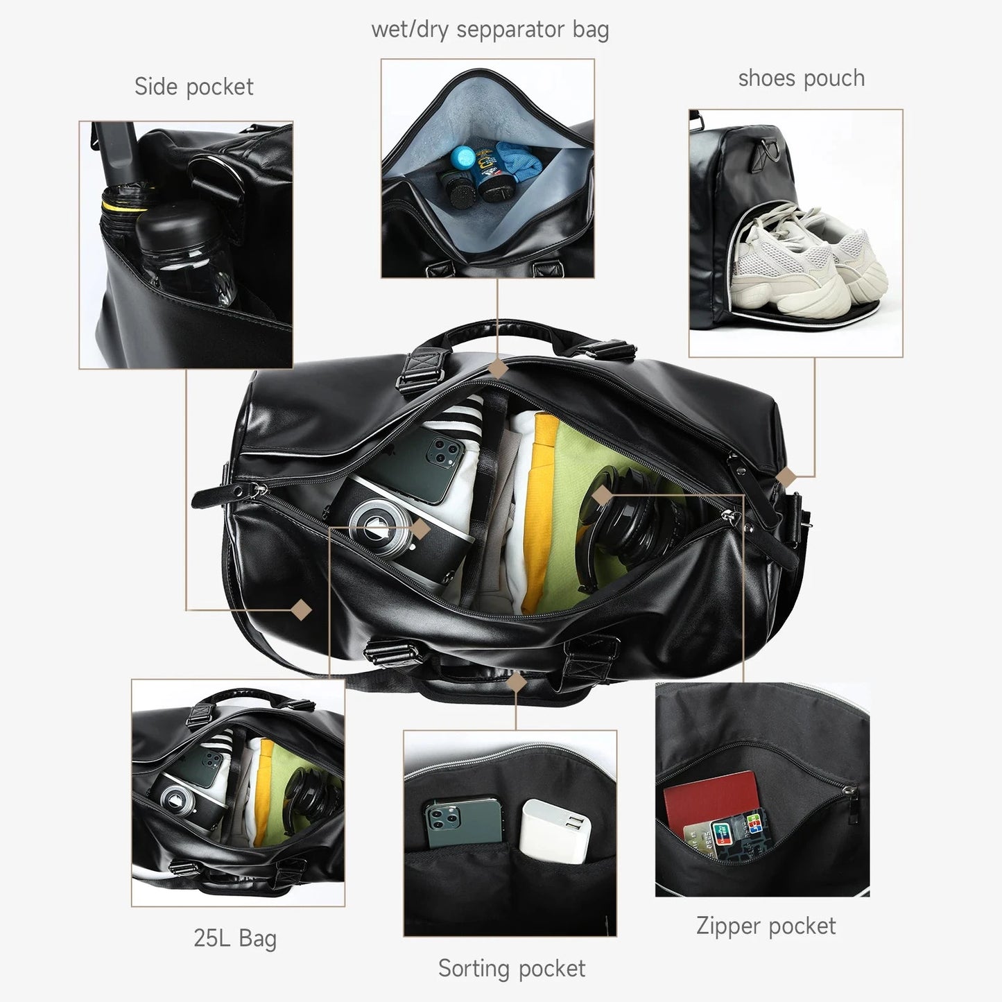 Leather Travel Duffel Bag for Men Women, Vintage Waterproof GlowCart