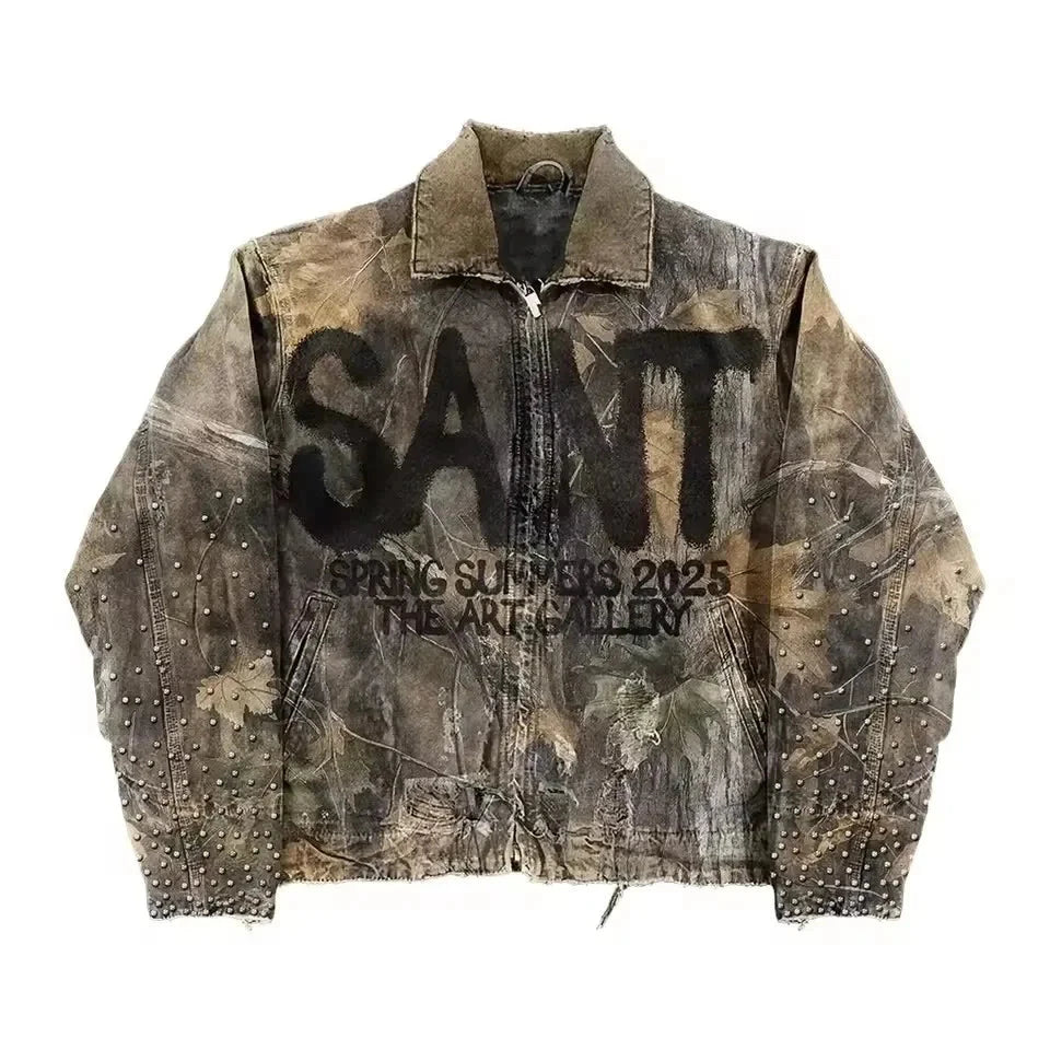Y2K Leaf Camo Zip Up Jacket Coats Mens Punk Heavy Industry GlowCart