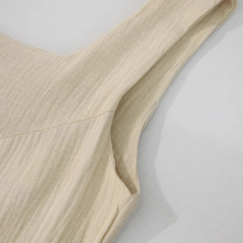 Newly 100% Cotton Gauze Dress For Women 2023 Square Collar GlowCart