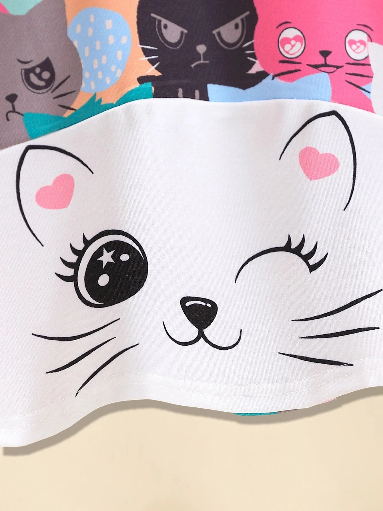 Cute Pink Kitty Graphic Girls' Long Sleeve Cartoon Hoodie Dress, Casual Lightweight Comfy Fit Kids Tops GlowCart