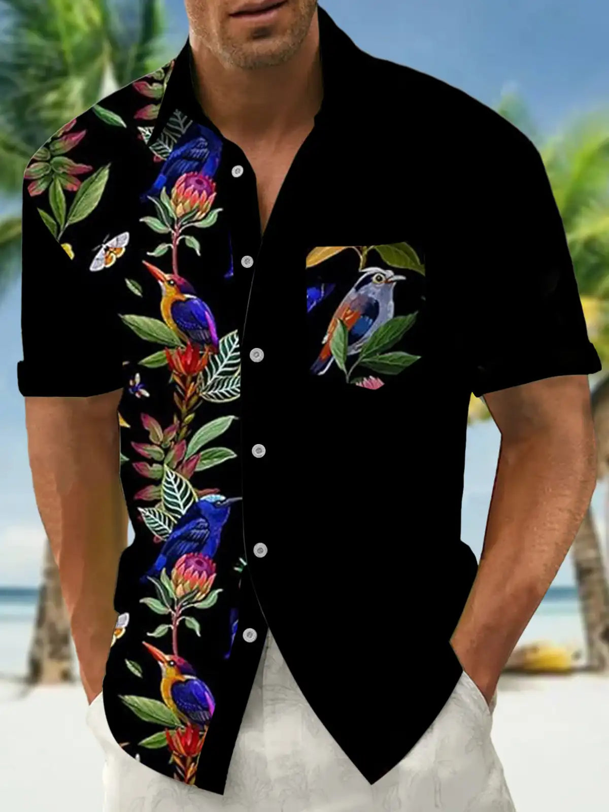 New Hawaii Spring/Summer Fashion Leisure Street Walk Tourist Beach Printed Full Open Short Sleeve Button Shirt, Quick Shipping GlowCart