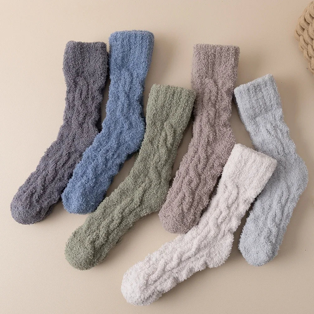 5 Pairs Thick Warm Winter Socks Men Coral Fleece Thermal High Quality Middle Tube Cozy Fluffy Sleeping Socks GlowCart