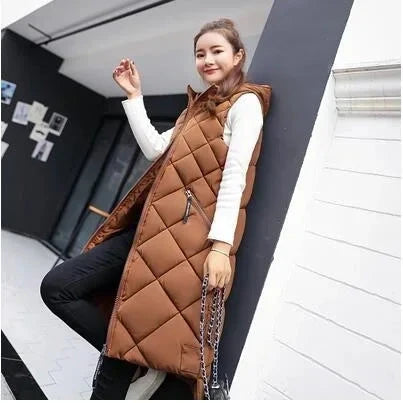 Women's Sleeveless Vest Long Down Padded Jacket Solid Color GlowCart