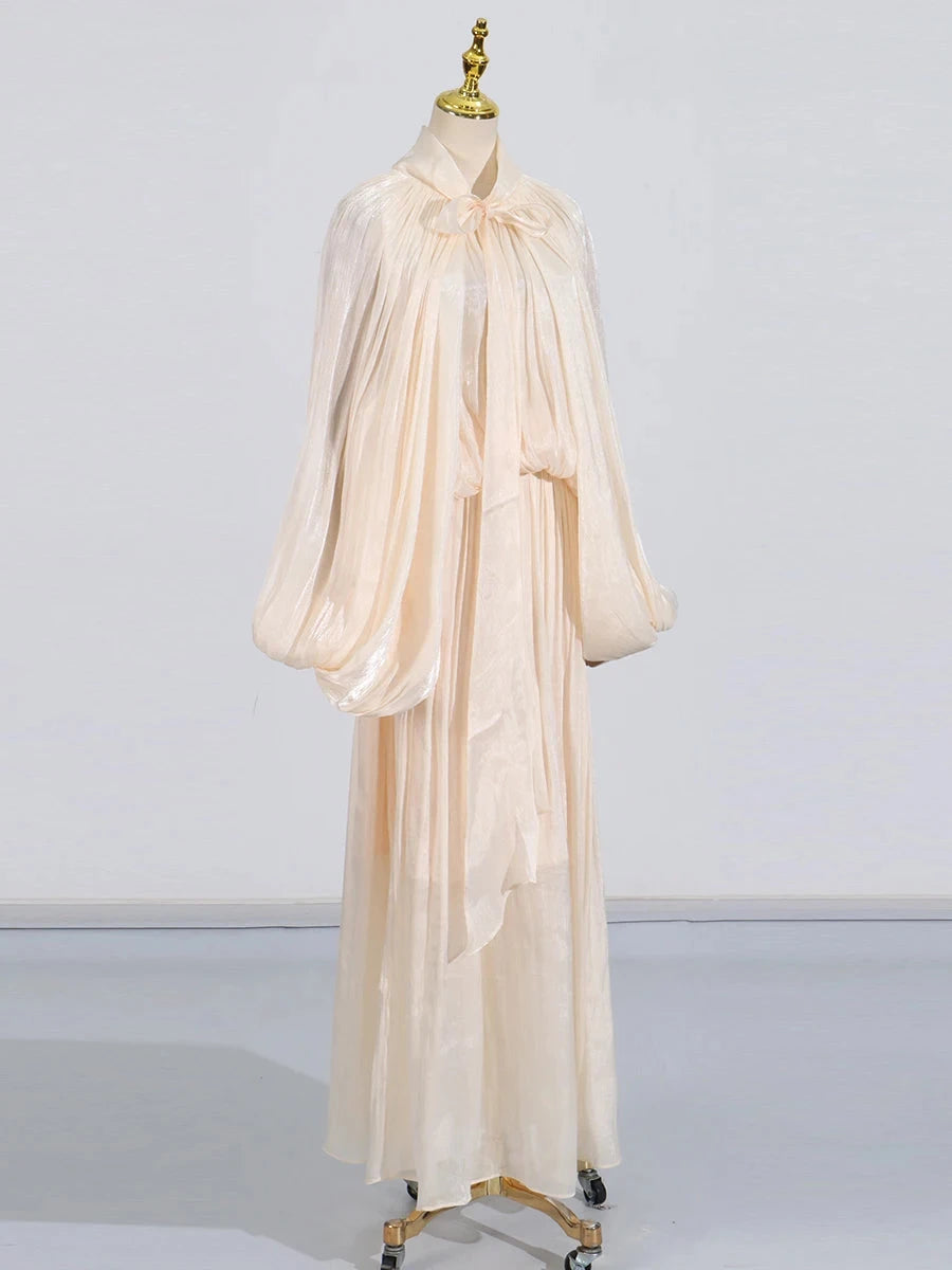 VGH Minimalist Spliced Folds Maxi Dresses for Women Scarf GlowCart