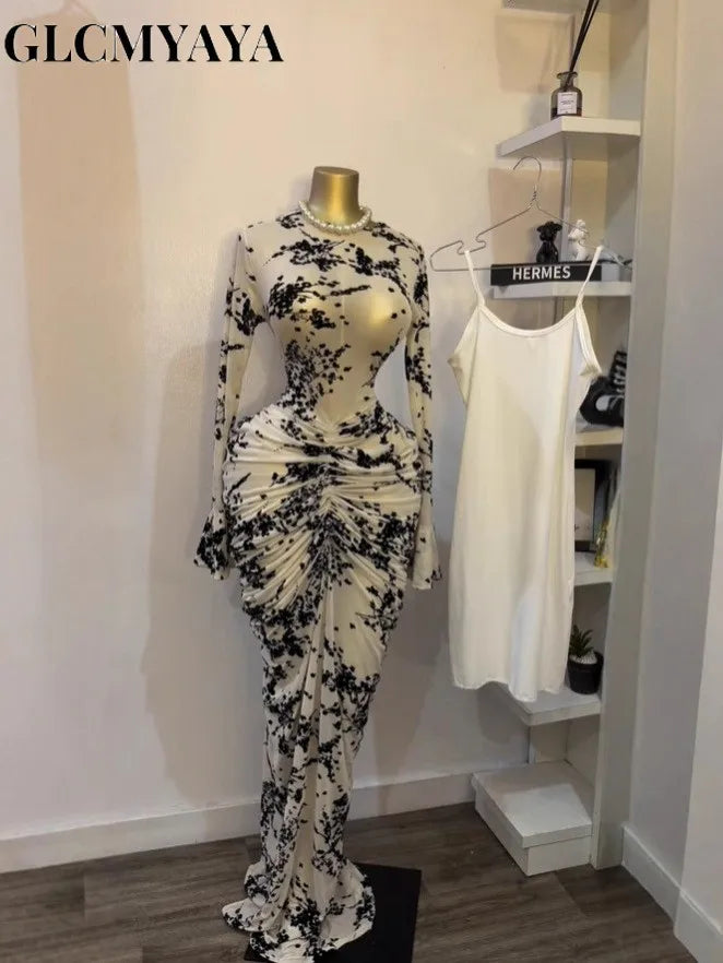 CM.YAYA Women Long Sleeve Stacked Mesh See Though with Lining Bodycon Long Dress 2025 Autumn Evening Birthday Sexy Party Dresses GlowCart