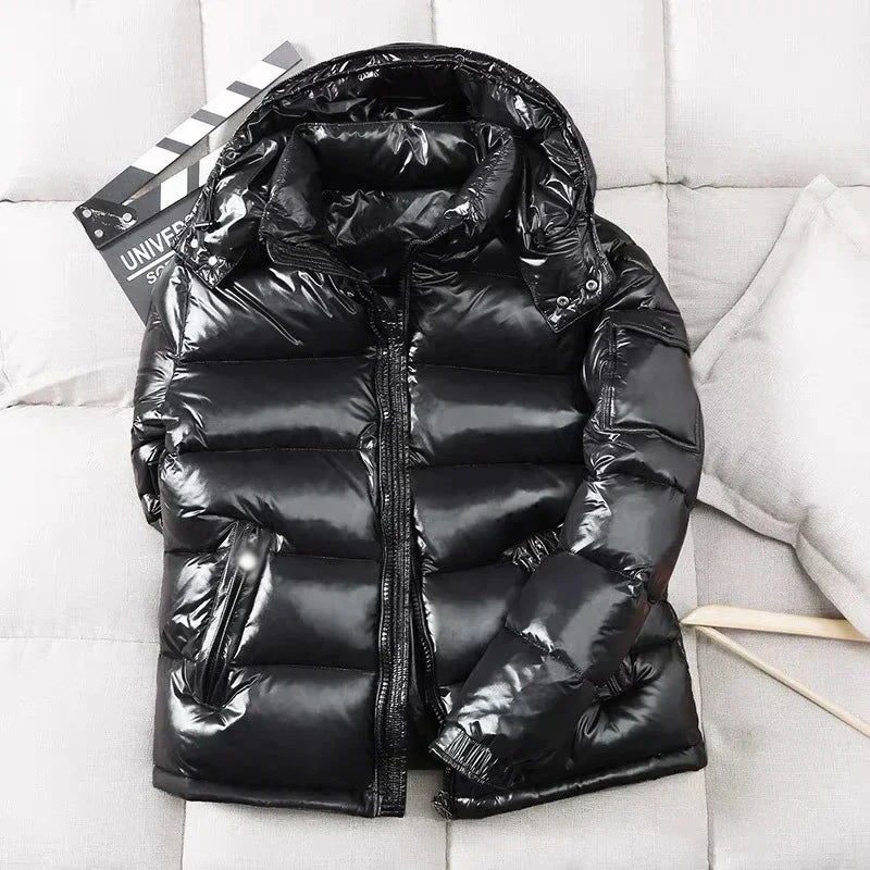 New Winter Men Black Shiny Puffer Jackets Hooded Casual Duck GlowCart