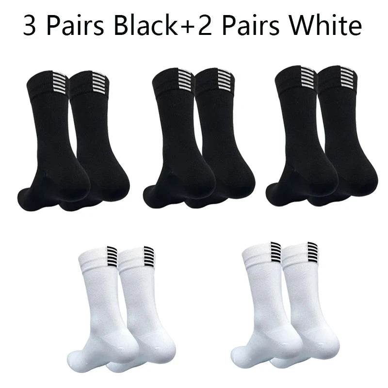5 Pairs Cycling Sock Men Compression Sports Sock Outdoor MTB Road Bike Socks Running Hiking Breathable Mesh Mid Tube Mountain GlowCart