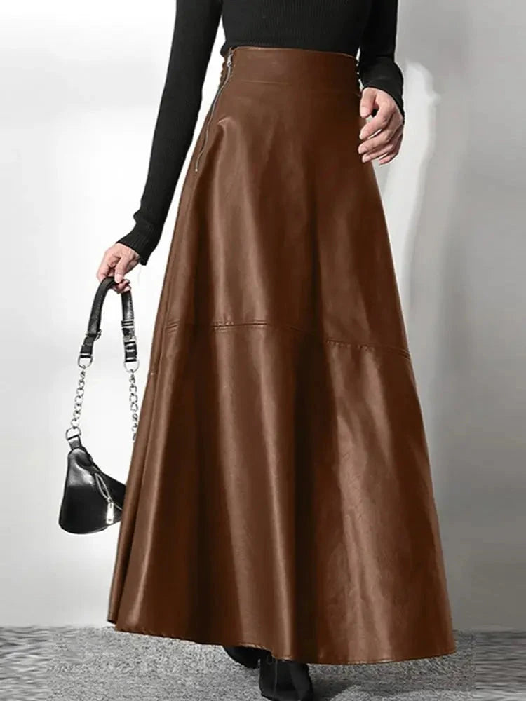 2023 Fashion Solid Mujer Faldas ZANZEA PU Leather Maxi Skirts Women's Elegant OL Long Saias Casual High Waist Zipper Jupe Femme GlowCart