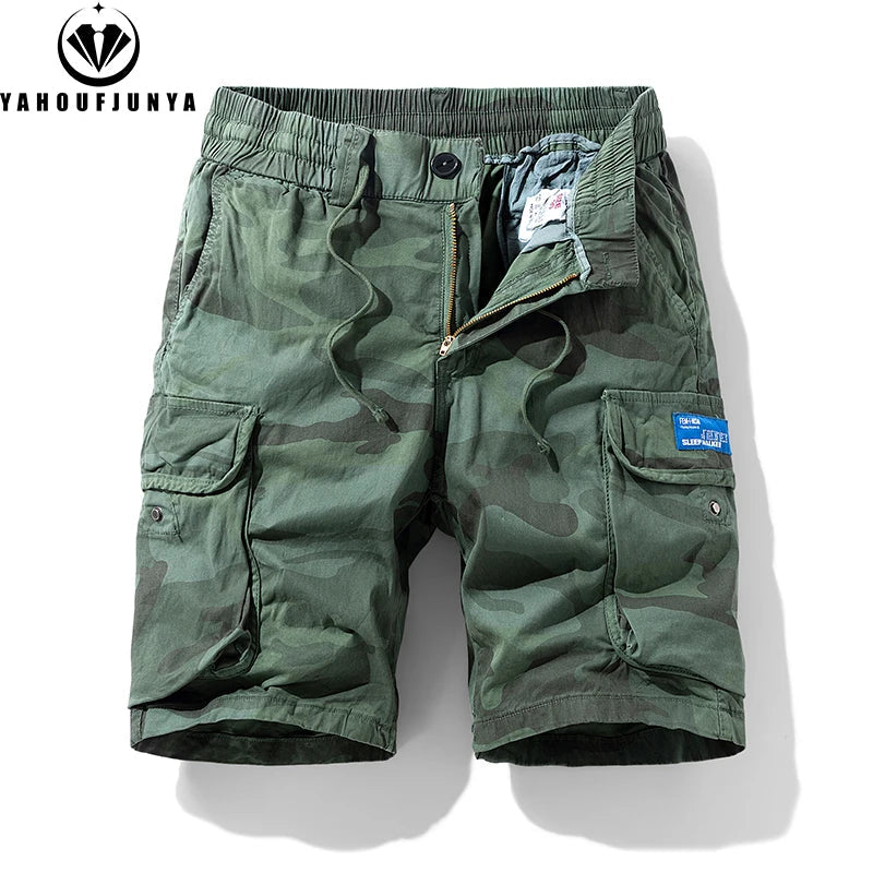 New Men Summer Outdoor Leisure Camouflage Comfortable Shorts Men Elastic Waist Loose Straight High-Quality Design Shorts Male GlowCart