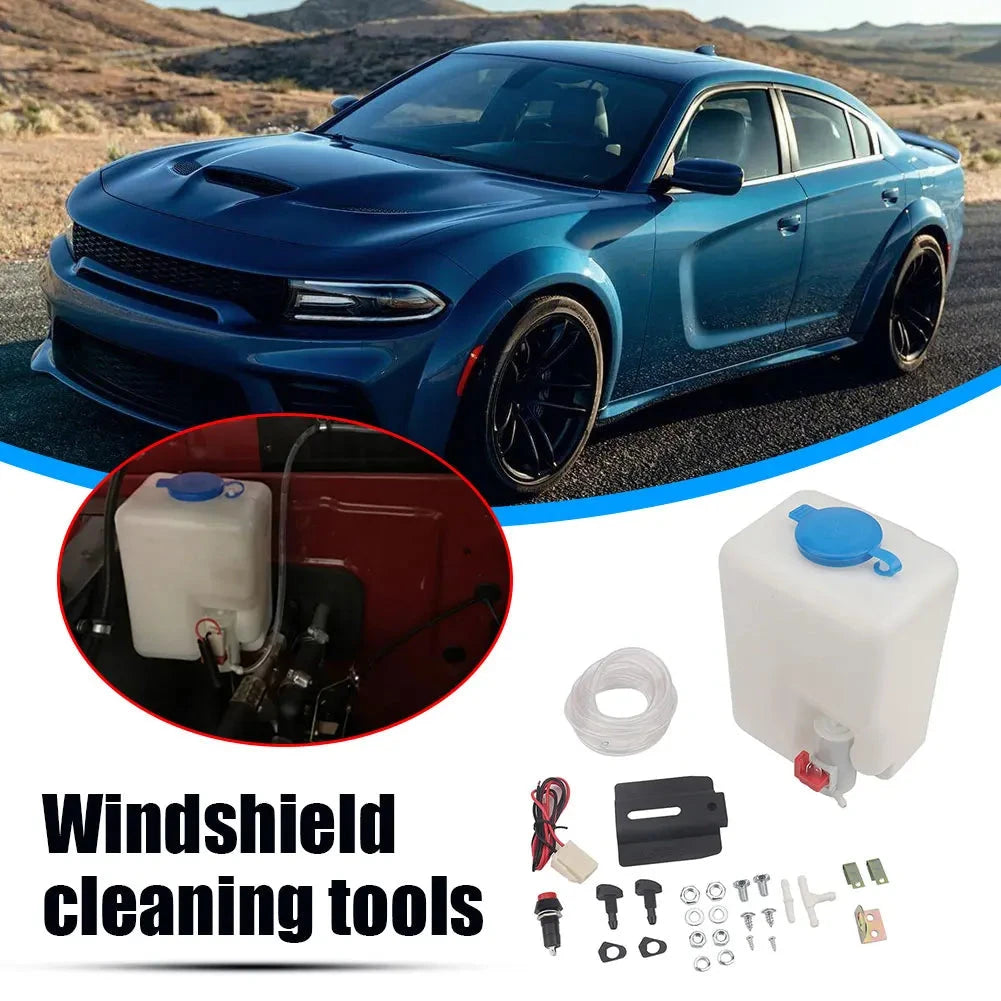 1.5L 12V Universal Windscreen Washer Bottle Tank Pump Wiper System Reservoir Kit Fluid Nozzle Sprayer Car Windshield Clean Tools GlowCart