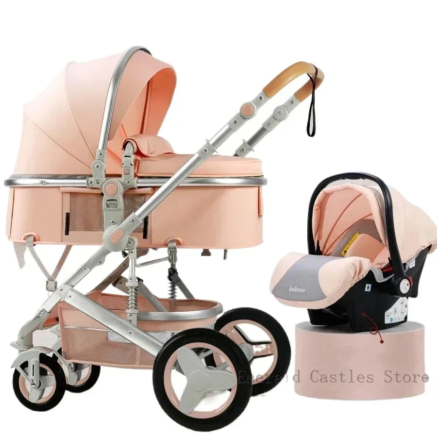 3in1 Baby Stroller With Car Seat,High Landscape  Stroller Luxury Infant Stroller Set Newborn Baby Car Seat Trolley Pushchair GlowCart