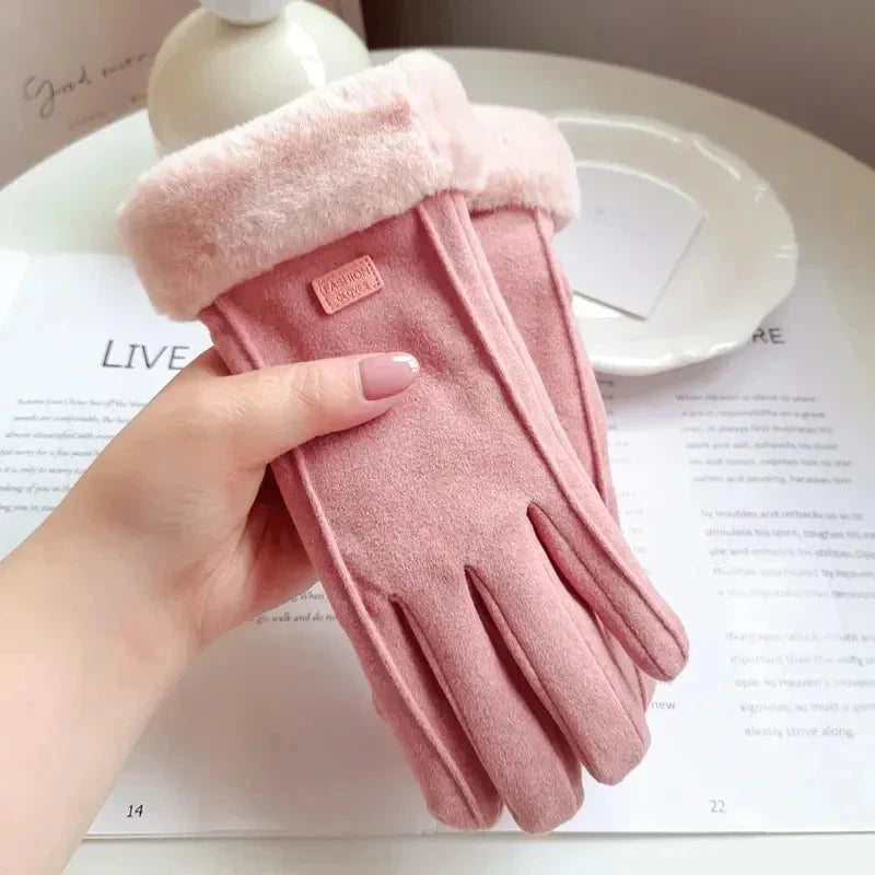 Women Winter Thick Plush Gloves Fashion Warm Suede Outdoor GlowCart