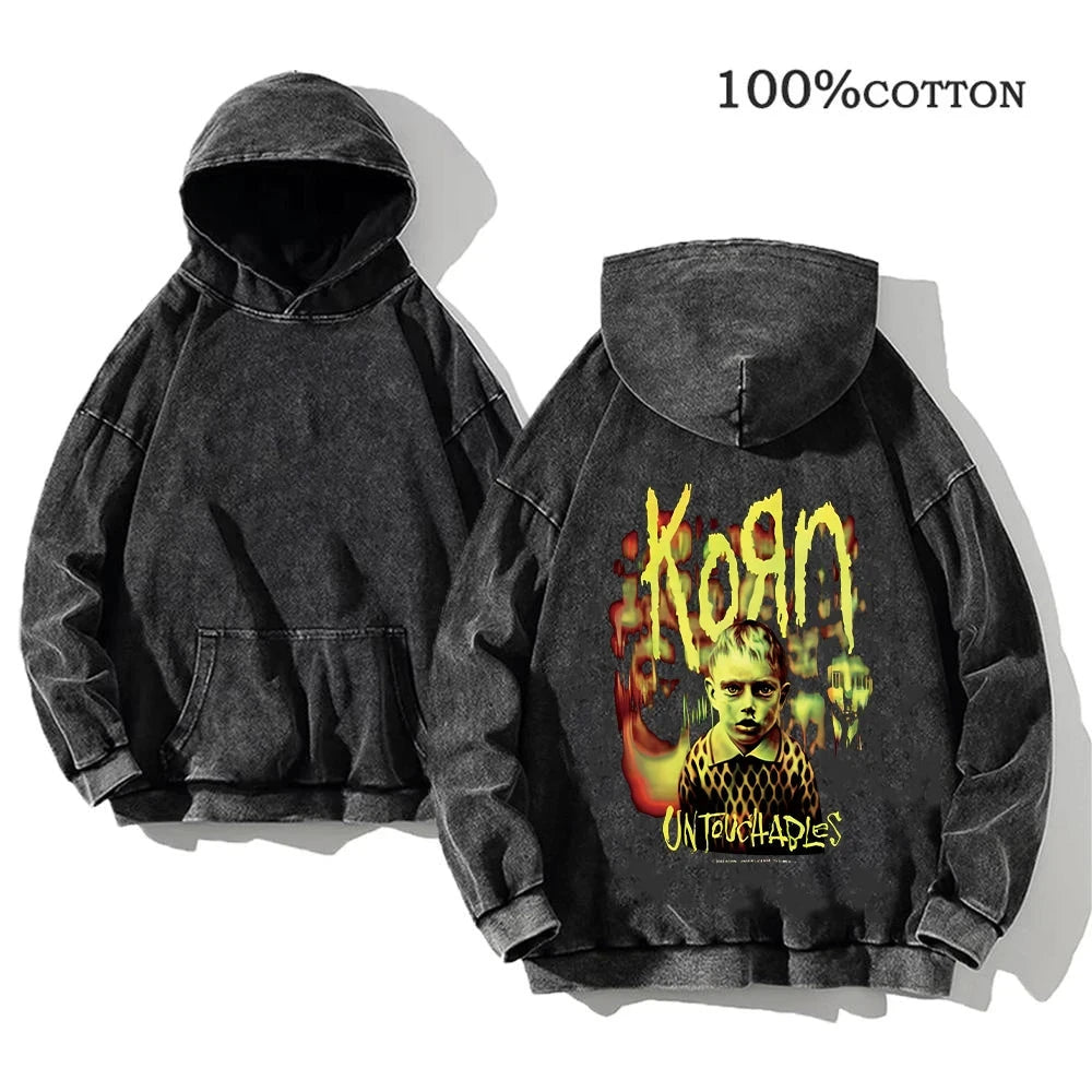 Korn Rock Band World Tour Hoodies Vintage Washed Men's GlowCart