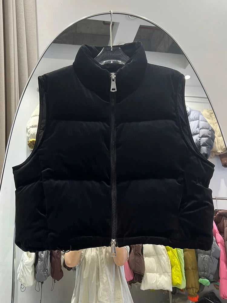 Autumn Winter Stand Collar Velvet Fluffy Puff Down Vest GlowCart