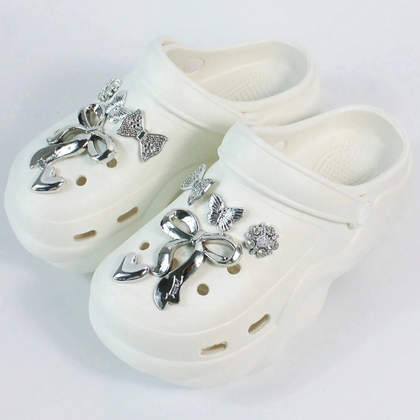 Women DIY Silver Butterfly-Knot Fashion Bow Decor Clogs GlowCart