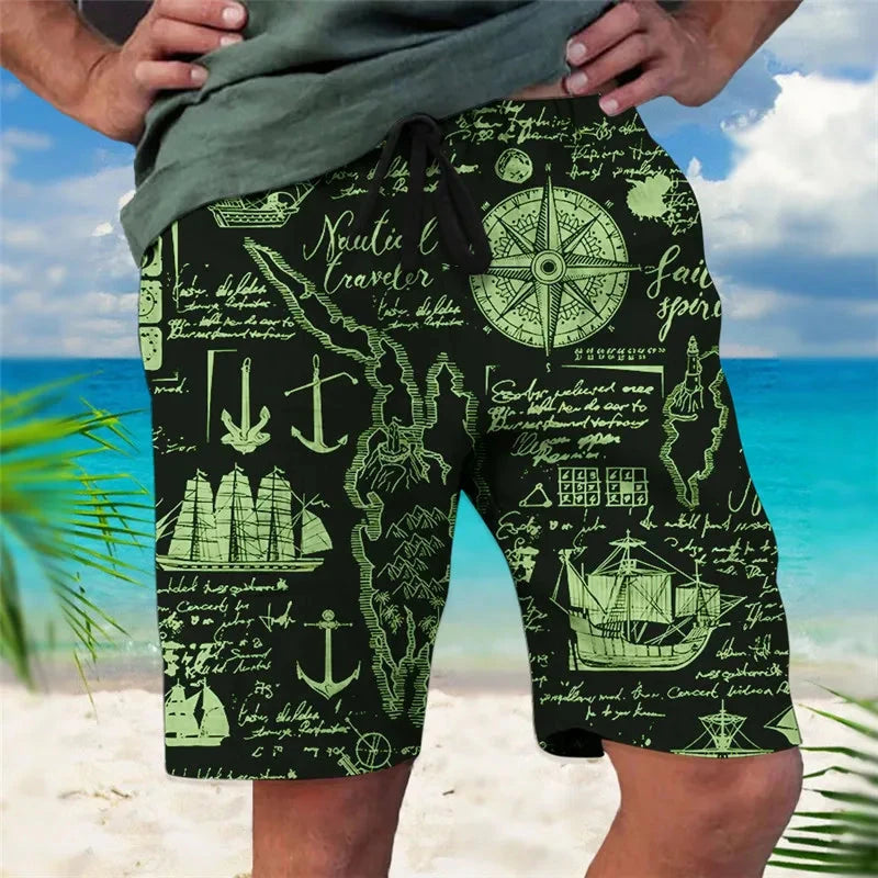 Men's Wolf Pattern Shorts Summer Shorts Beach Shorts Elastic GlowCart