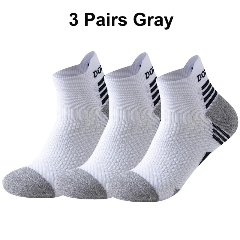 3 Pairs Marathon Socks Men Women Professional Sport Ankle Running Socks Thickened Cushioned Tube Low Cut Fitness Short Sock Mesh GlowCart