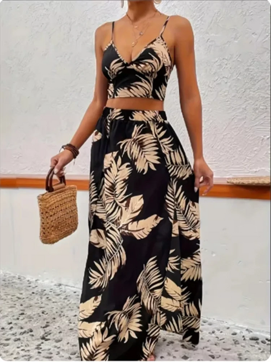Sleeveless Printed Dress Set for Women Sexy Half Skirt GlowCart