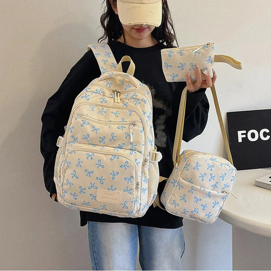 3Pcs/Set Bow Print Backpack with Crossbody Bag and Small GlowCart