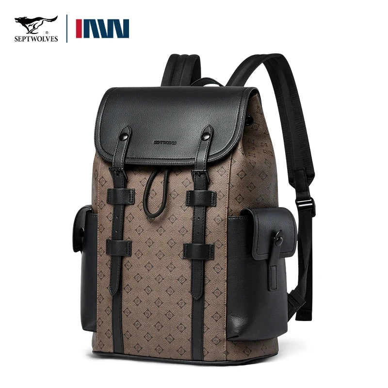 Septwolves Fashion Design Printed Leather Backpack Man Large GlowCart