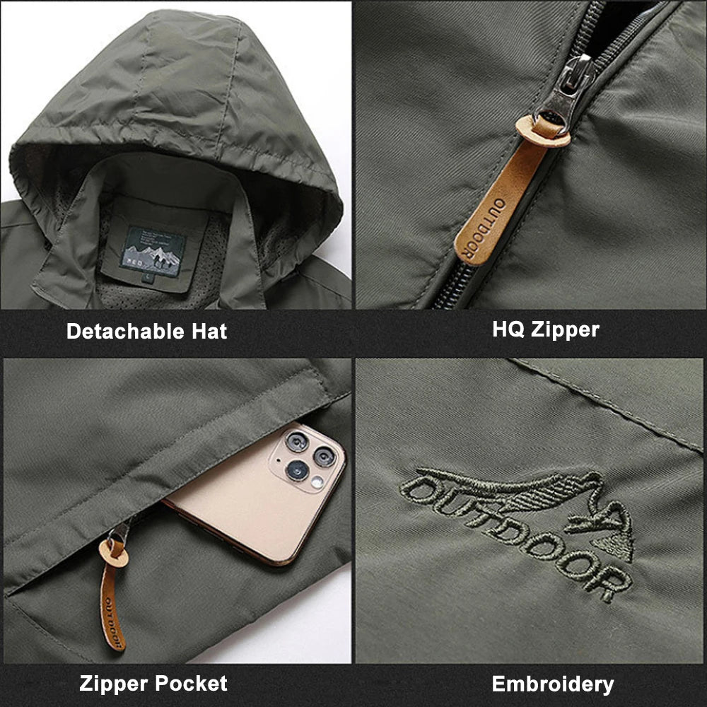 Windbreaker Men Tactical Jacket Waterproof Outdoor Hooded