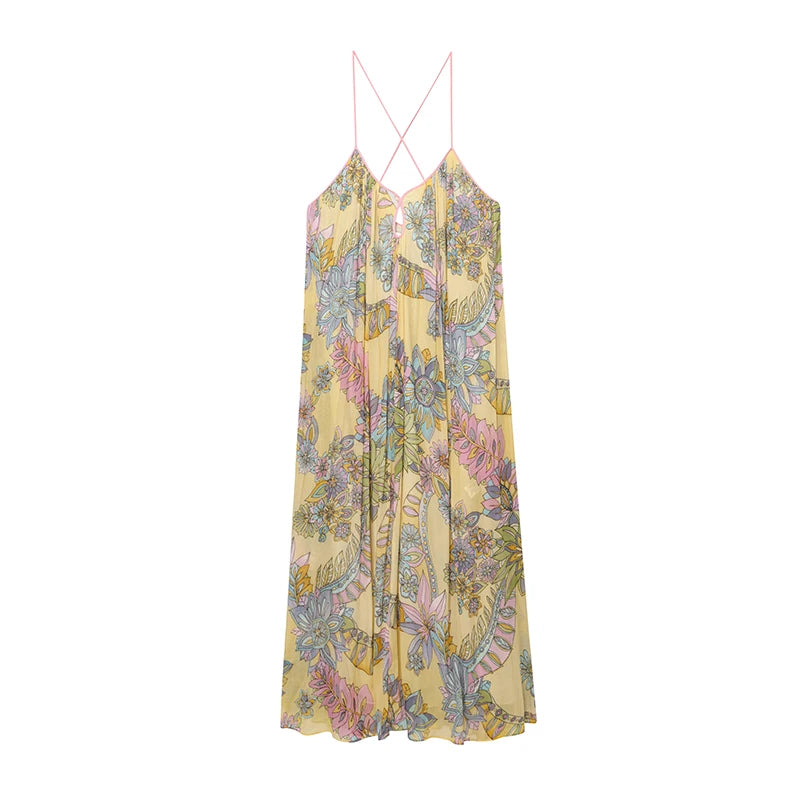 Summer Dress Women's 2025 New Fashion Print Loose V-neck