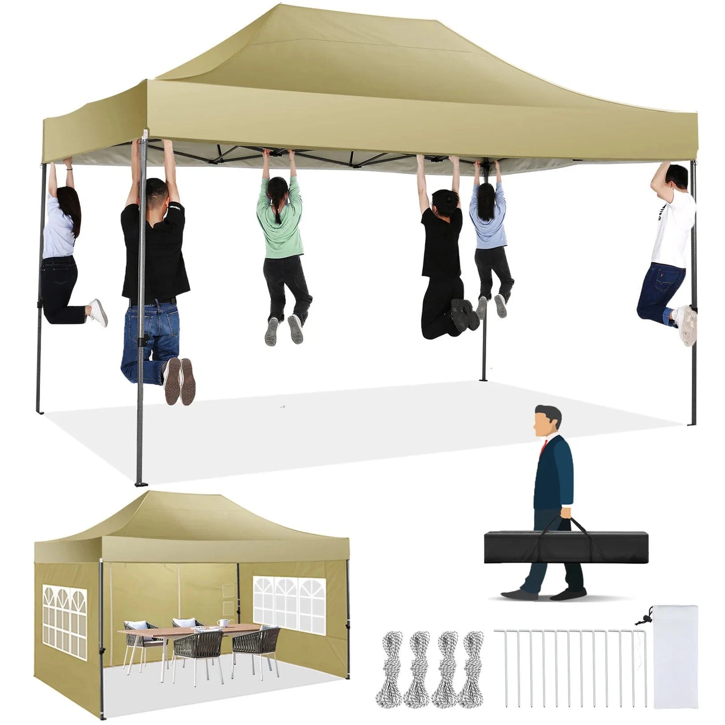 10x15 Heavy Duty Pop up Canopy Tent with 4 sidewalls GlowCart