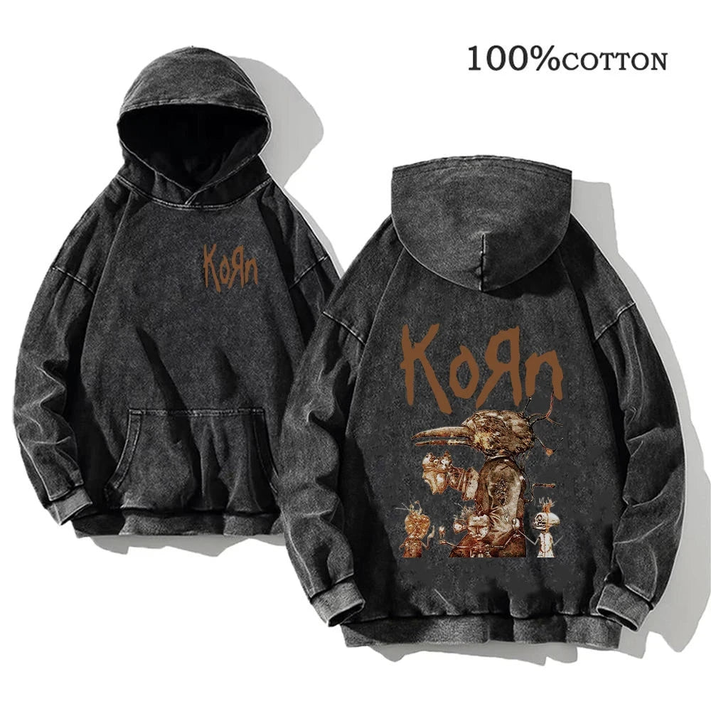 Korn Rock Band World Tour Hoodies Vintage Washed Men's GlowCart