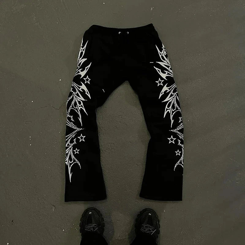 Y2k Flared Pants Men Loose 3D Print Trousers Casual GlowCart