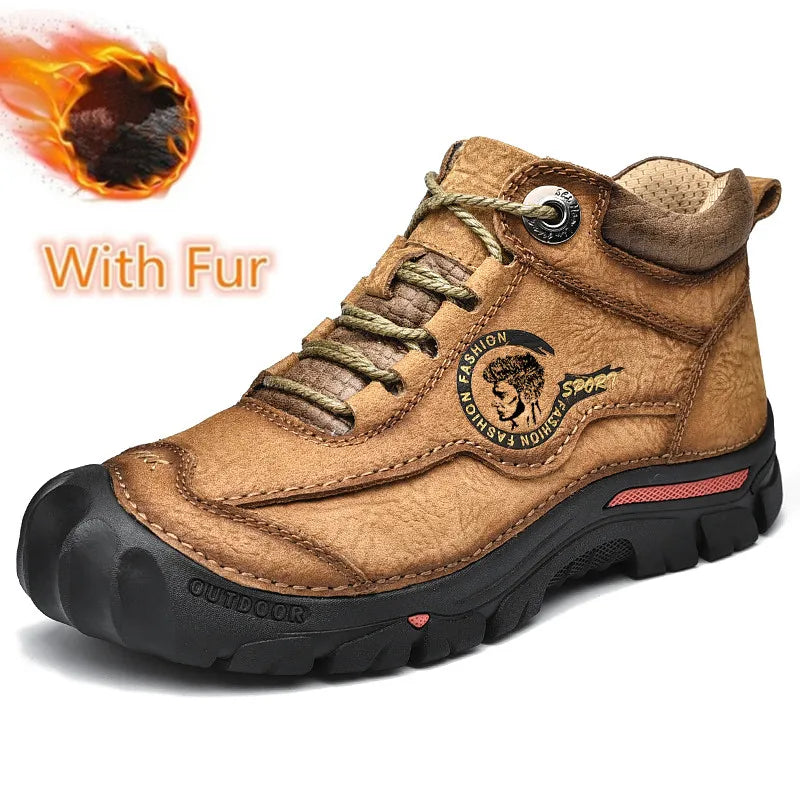 Outdoor Men's Boots Genuine Leather Casual Shoes Climbing Hiking Shoes Warm Winter Boots for Men High Quality Platform Snow Boot GlowCart