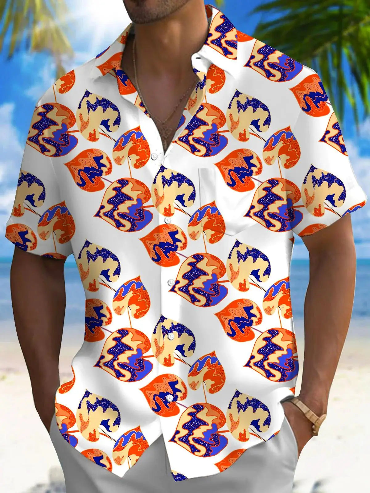 New Hawaii Spring/Summer Fashion Leisure Street Walk Tourist Beach Printed Full Open Short Sleeve Button Shirt, Quick Shipping GlowCart