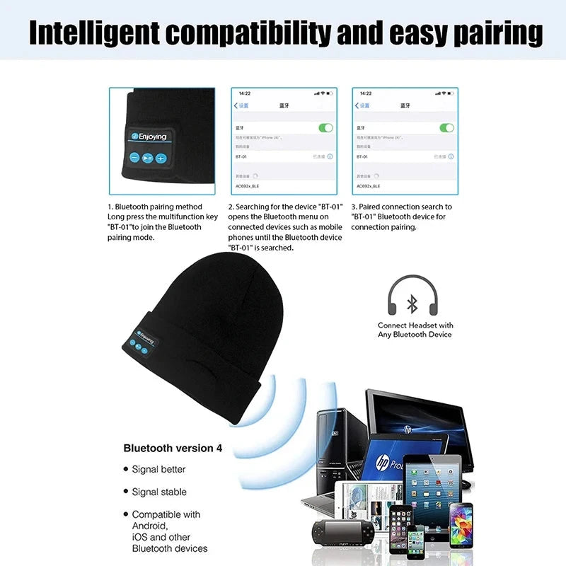 Winter Sports Bluetooth Hat Warm Beanie Music Wireless GlowCart