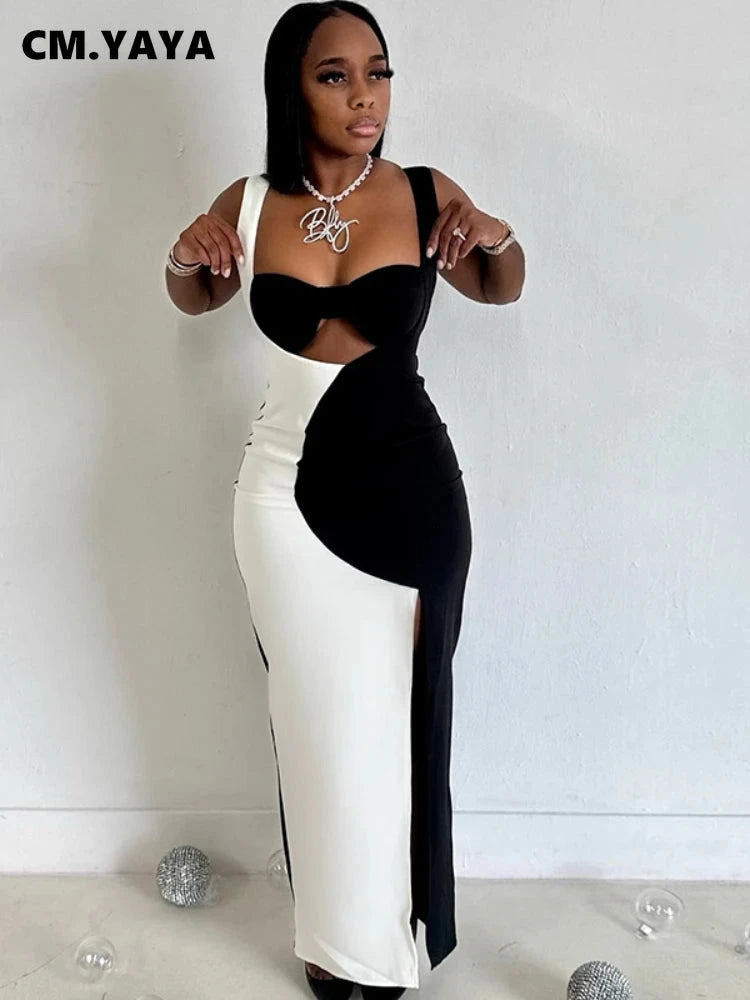 CM.YAYA Women Sleeveless Strapless Patchwork Bodycon Long GlowCart