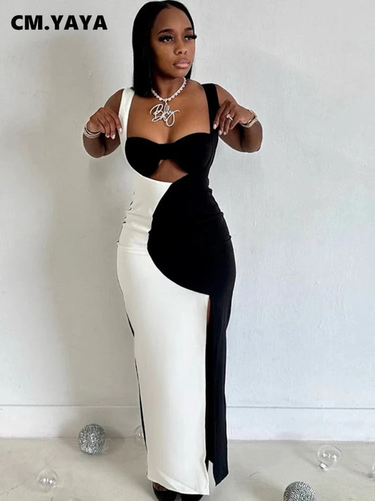 CM.YAYA Women Sleeveless Strapless Patchwork Bodycon Long GlowCart