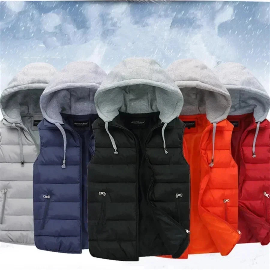 Men's Padded Vest Autumn Winter Hooded Jackets Outerwear GlowCart