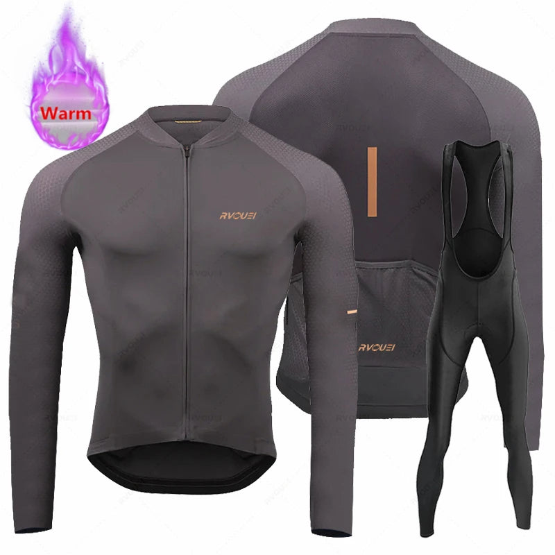 Rvouei New Winter Cycling Clothes Set Man Thermal Fleece Jersey Suit Sport Riding Bike MTB Clothing Bib Pants Sets Ropa Ciclismo GlowCart