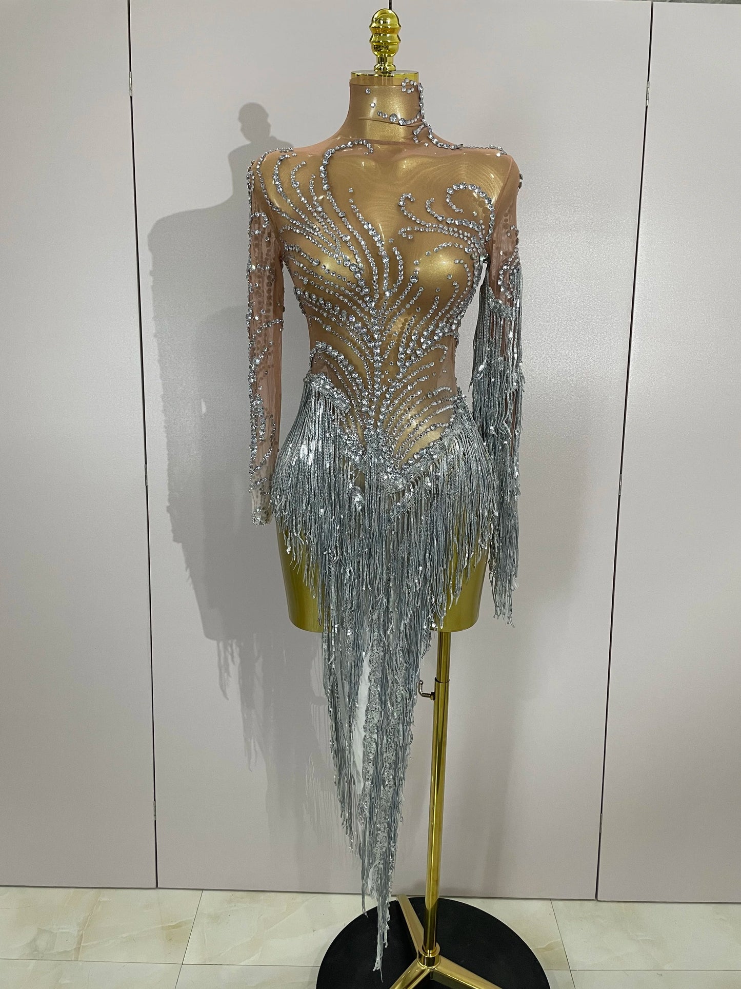 Women Sparkly Rhinestone Pearl Sequins Tassel Sexy