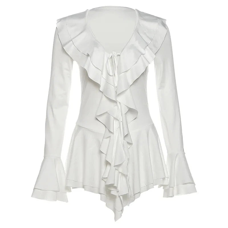 2025 New Autumn Irregular Hem Dress Women Y2K Flare Sleeve GlowCart