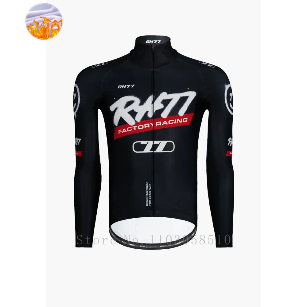 RH77 Bike Thermal Fleece Bicycle Jersey Winter Warm Cycling Jerseys Road Race Cut Aero Jersey Men Italian Clothing Long Sleeve GlowCart