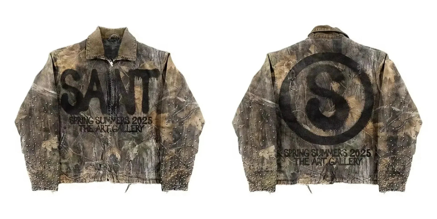 Y2K Leaf Camo Zip Up Jacket Coats Mens Punk Heavy Industry GlowCart