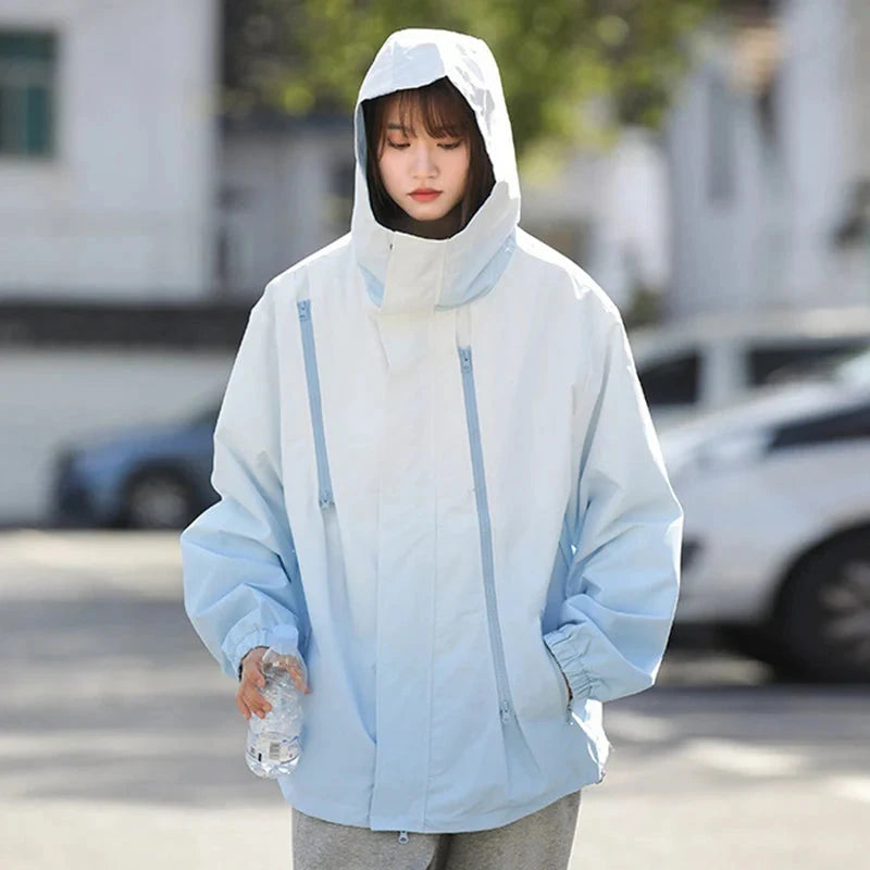 Gradient Color Windbreaker Jacket Women Spring Autumn Sporty GlowCart
