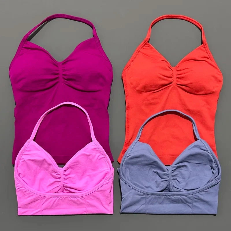 HISTELLO Impact Longline Strappy Top Sports Yoga Vest Women Fitness Tank Top Gym Beautiful Open Back Bra Running Workout Halter GlowCart
