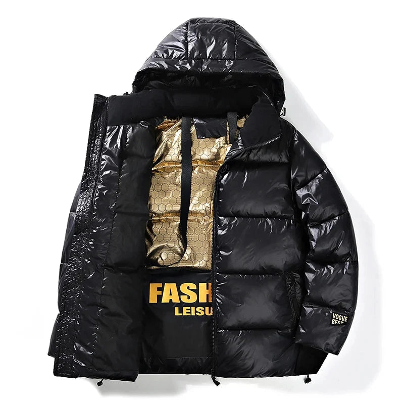 2024 Winter Warm Jacket Men's Trendy Brand Black Gold Bright GlowCart