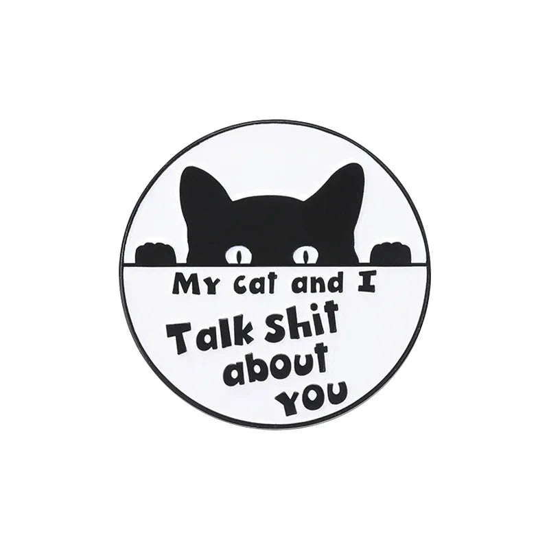 Ew,People Funny Black Cat Enamel Pin Brooches For Women GlowCart