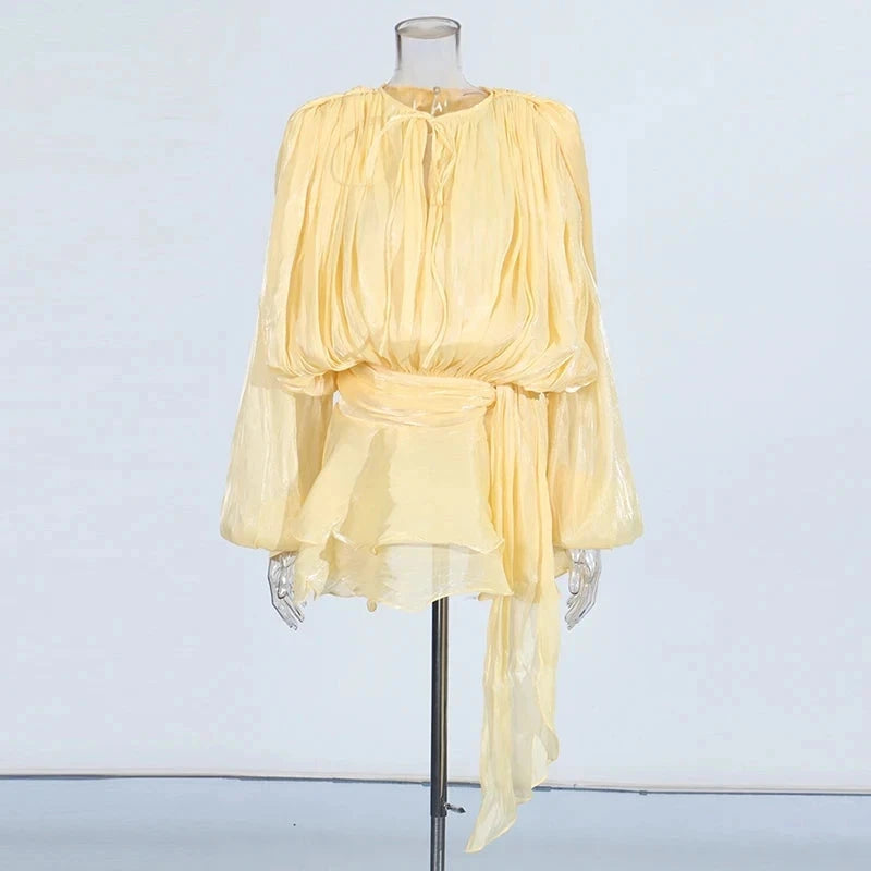 TWOTWINSTYLE Solid Patchwork Lace Up Blouse Mini Dresses For GlowCart