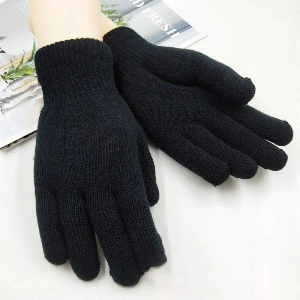 Fashion Boys Girl Winter Gloves Pure Color Lamb Velvet  Mittens Soft Warm Black Double Layer Male Thickened Gloves GlowCart