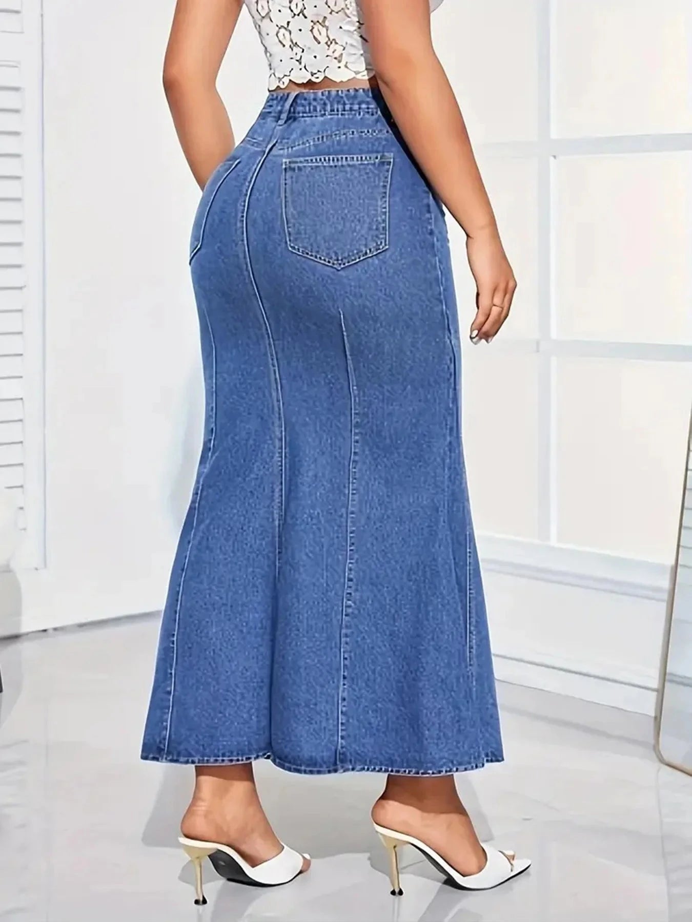 Women's V-shaped waist bag, wide buttocks, fish tail denim skirt, spring and summer styles GlowCart