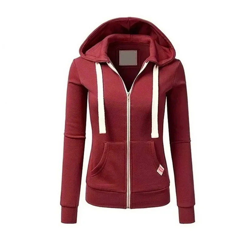 2024 Autumn/Winter New Women's Personalized Fashion Sports Hoodie Long Sleeve Drawstring Pocket Zipper Coat Woolen Sweater Top GlowCart