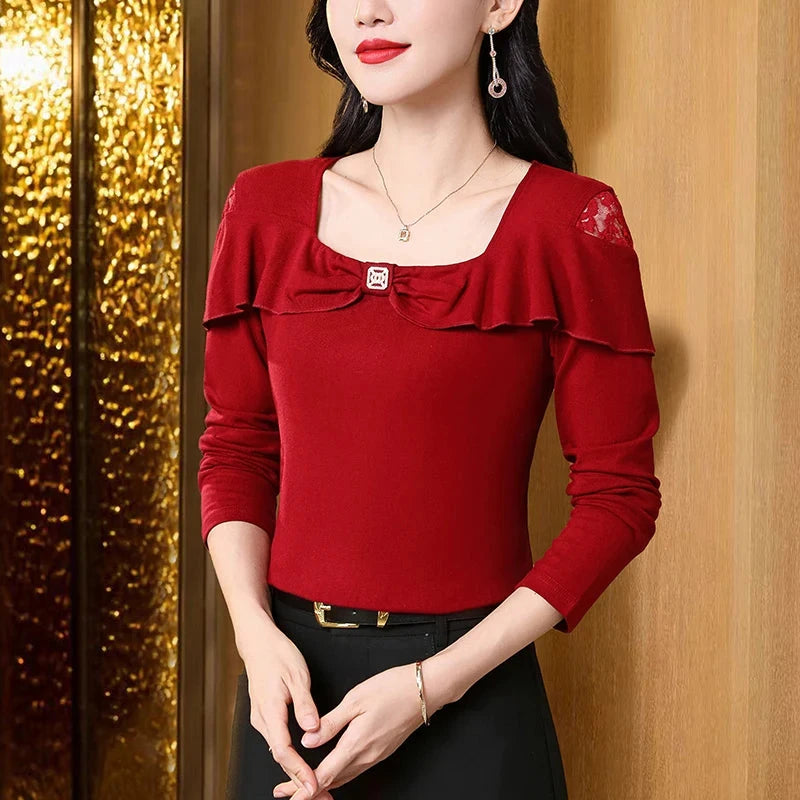 2025 Autumn Winter Bottoming Shirt Korean Fashion Patchwork GlowCart