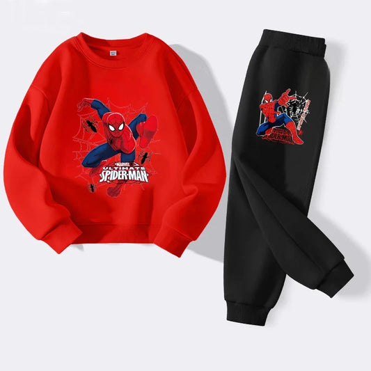 Disney Boys Casual Hoodies Sets Cartoon Spider-Man Printed Children's Pullover Long Pant Two Piece Suit Autumn Kids Sweatsuit GlowCart